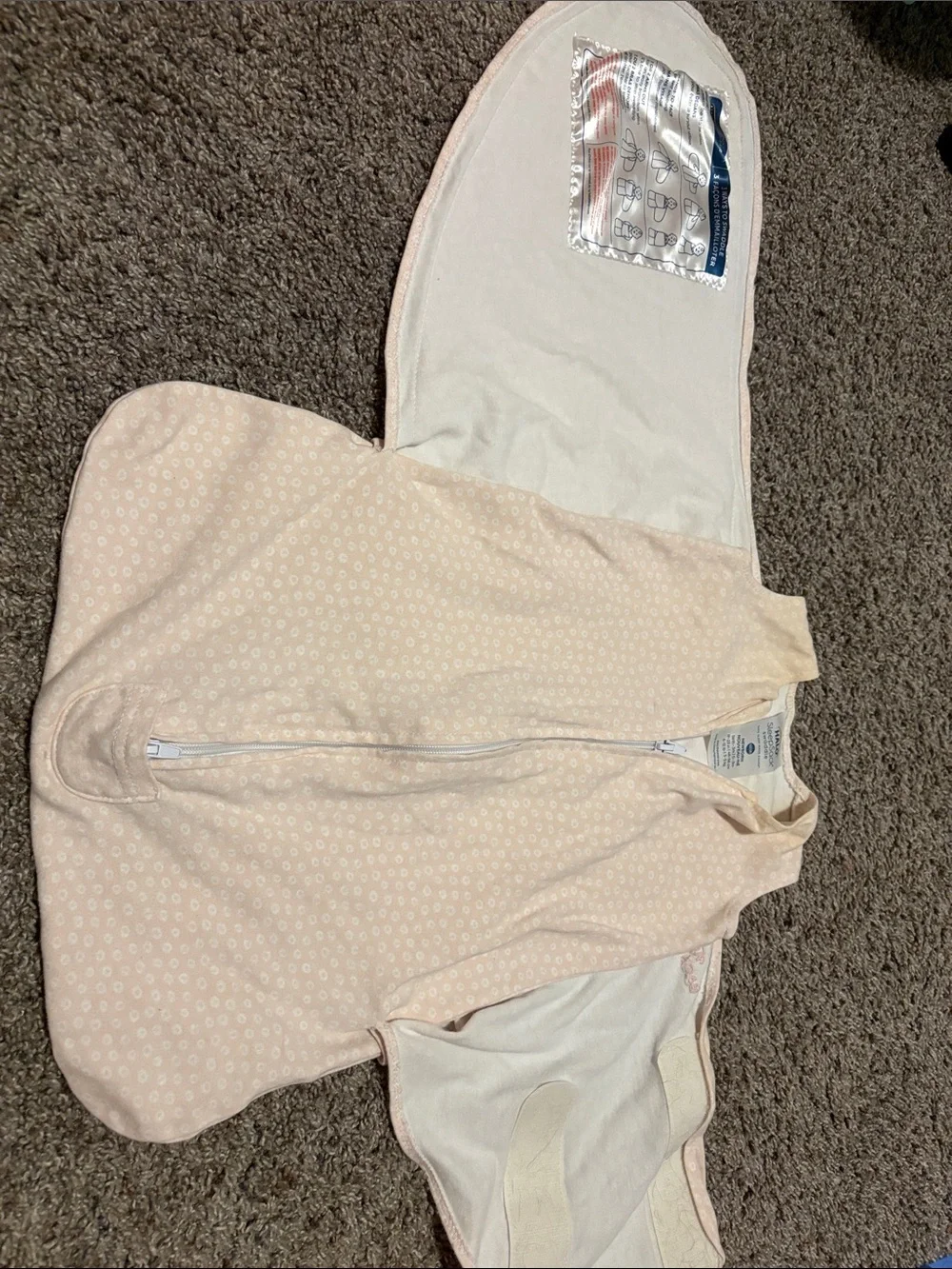 Halo SleepSack Swaddle in Pale Pink with White Dot Print Newborn